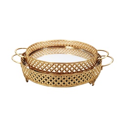 [153.ROTA.3986] SET 2 PLATEAUX DECO METAL ROND 30 &amp; 35 CM MODELE OR