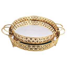 [153.ROTA.4247] SET 2 PLATEAUX DECO METAL ROND 35 &amp; 40 CM MODELE OR