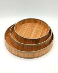 [GU171-015] SET 3 PLATEAUX ROND EN BAMBOO 35 / 30 / 25 CM
