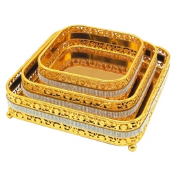 [GU128-005] SET 3 PIECES : PLATEAUX DECO METAL 25x25 / 21x21 / 17x17 cm