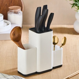 [BS-102] RANGE COUVERTS + COUTEAUX 12x23x21 CM MIX BLANC / GRIS